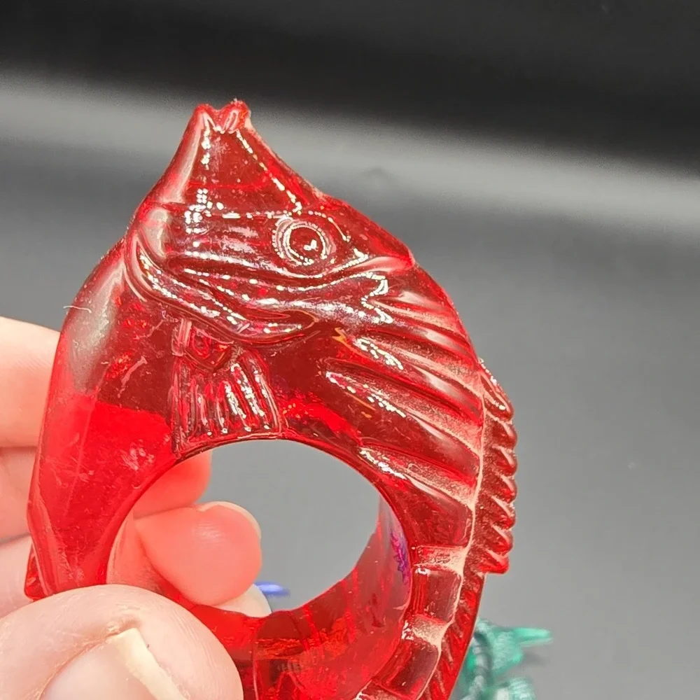 Vintage Lucite‎ Acrylic Nautical Fish Napkin Ring Holder Retro Colorful Set of 4